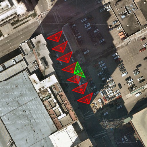 Metropolis satellite view with camera frustums