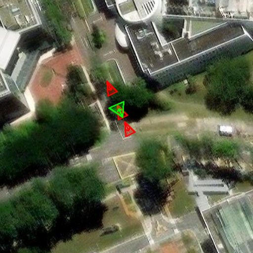 nuScenes satellite view with camera frustums
